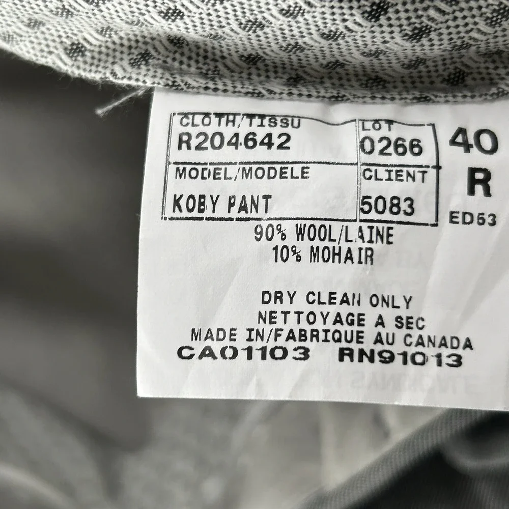 Riviera by‎ Jack Victor Pants Men 40 Kobe Grey Kid Mohair Wool Blend Unhemmed